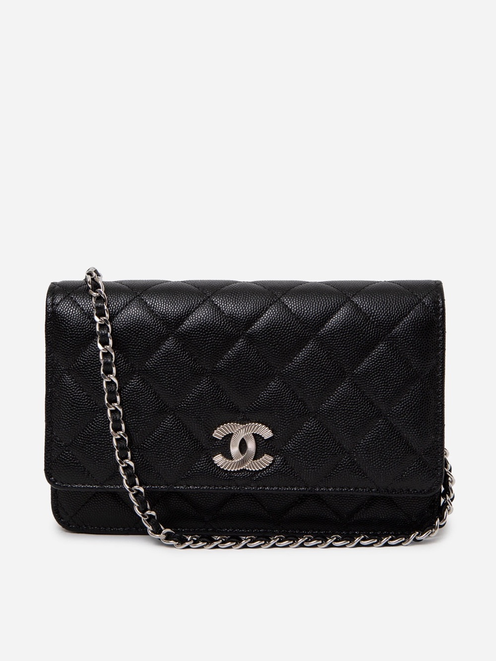 Pre-Owned Chanel 25C Black Caviar Wallet On Chain